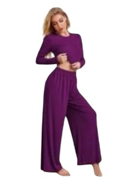 Fashion Nova Purple Two-Piece Wide Leg Lounge Set